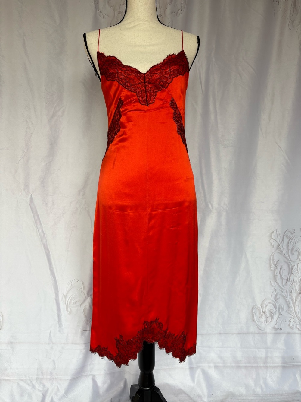 Rag and Bone Red Satin Lace Slip Dress